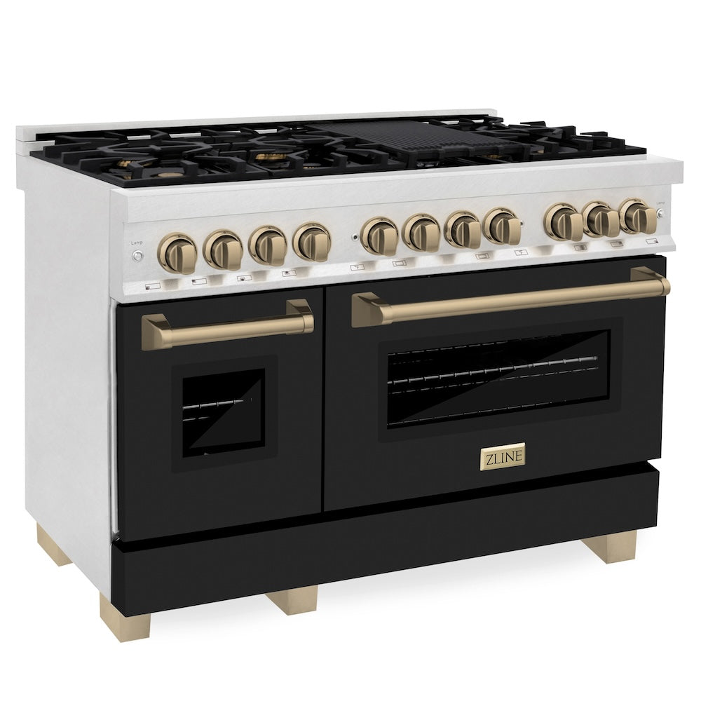 AutographEdition 48 in. 6.0 cu. ft. Dual Fuel Range with Gas Stove and Electric Oven in Fingerprint Resistant Stainless Steel with Black Matte Door and Champagne Bronze Accents RASZBLM48CB