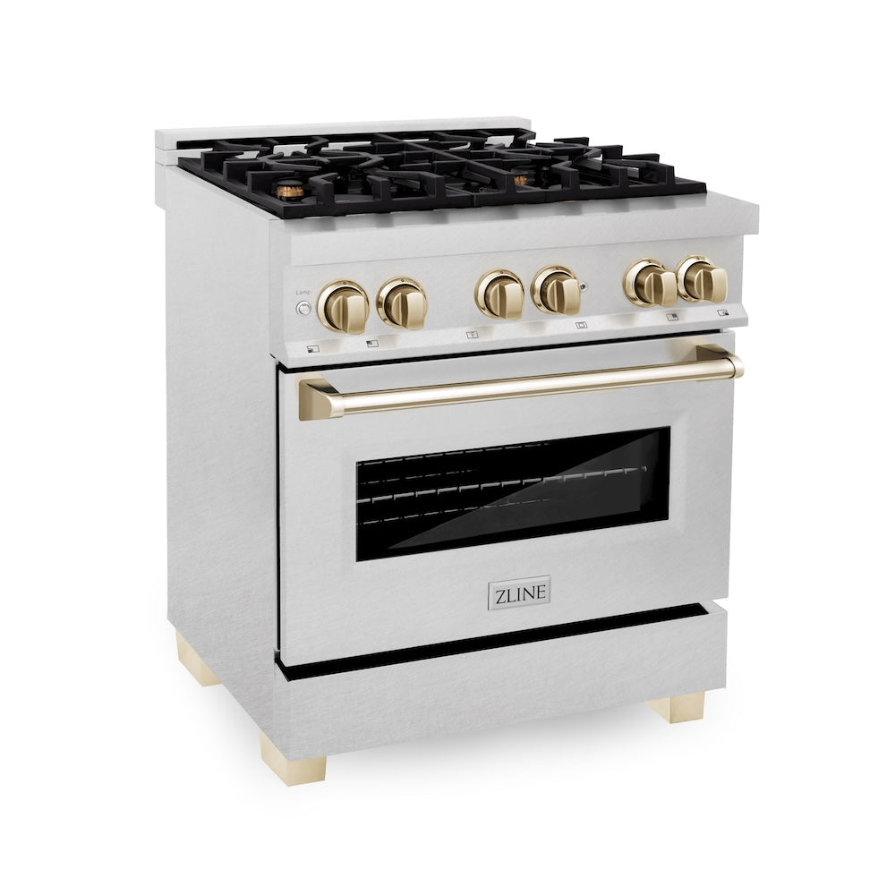 AutographEdition 30" 4.0 cu. ft. Dual Fuel Range with Gas Stove and Electric Oven in Fingerprint Resistant Stainless Steel with Polished Gold Accents RASZSN30G