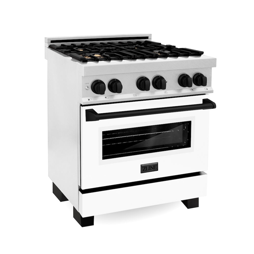 ZLINE Autograph Edition 30" Stainless Steel Pro Style Dual Fuel Range with White Matte Door