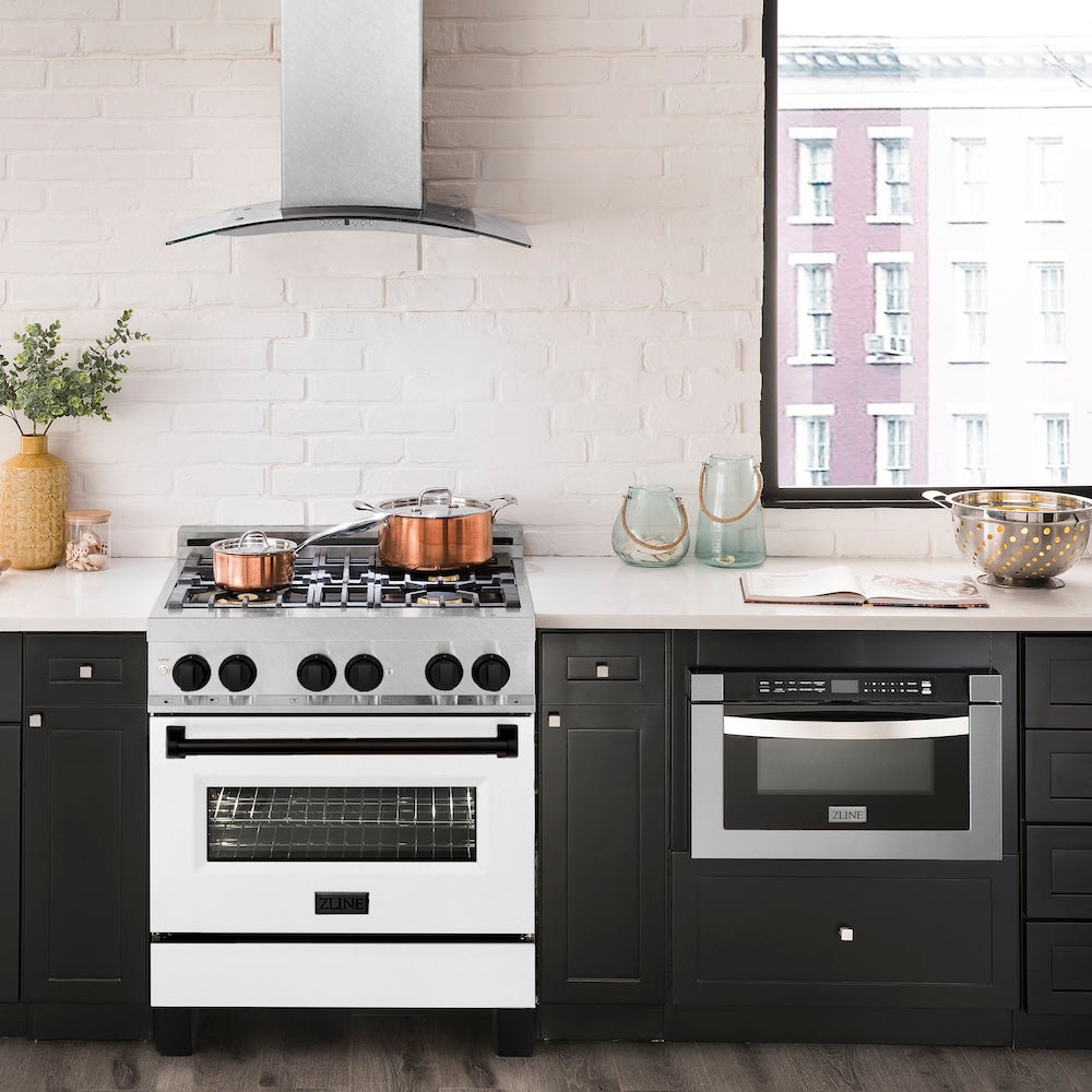 Autograph Edition 30" 4.0 cu. ft. Dual Fuel Range with Gas Stove and Electric Oven with White Matte Door and Matte Black Accents RASZWM30MB