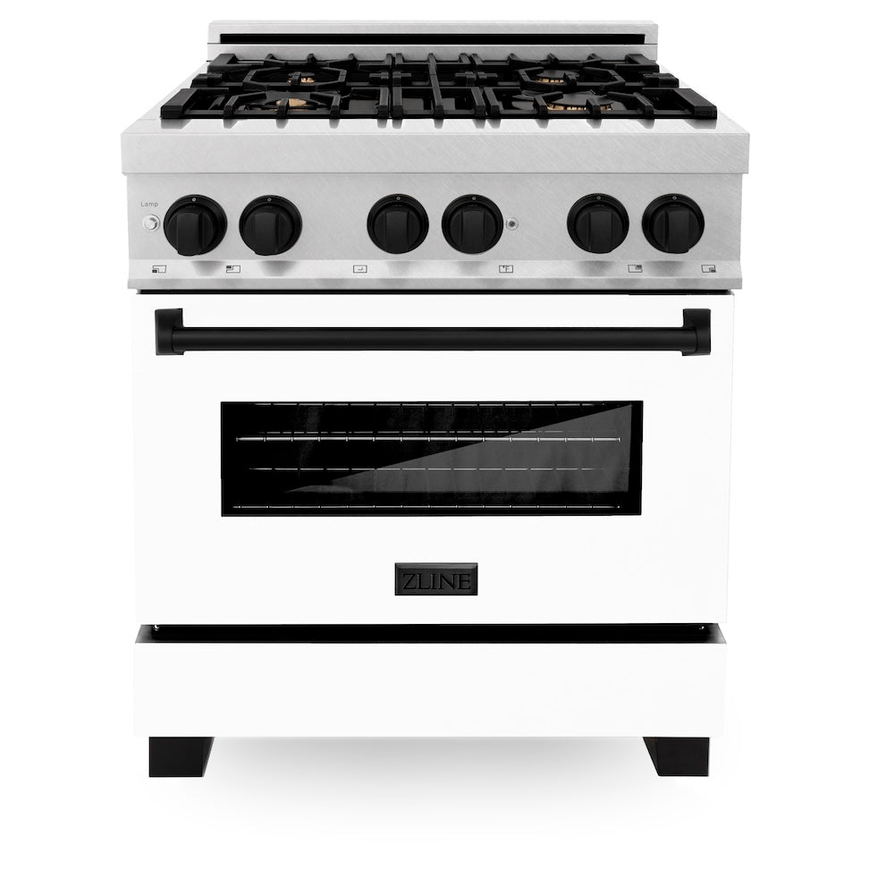Autograph Edition 30" 4.0 cu. ft. Dual Fuel Range with Gas Stove and Electric Oven with White Matte Door and Matte Black Accents RASZWM30MB