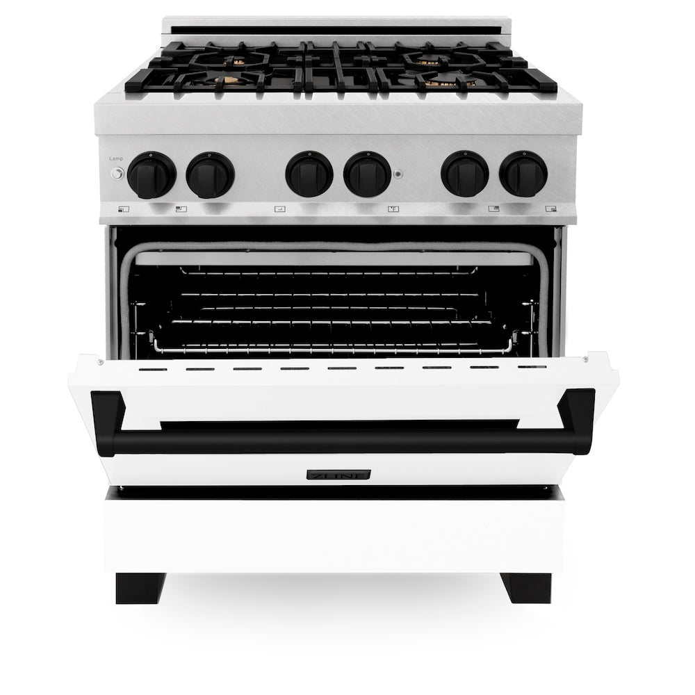 Autograph Edition 30" 4.0 cu. ft. Dual Fuel Range with Gas Stove and Electric Oven with White Matte Door and Matte Black Accents RASZWM30MB
