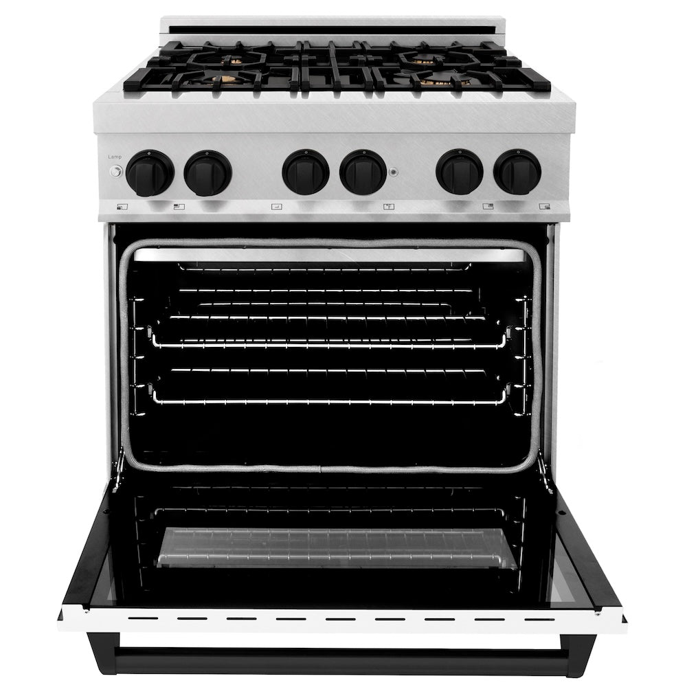 Autograph Edition 30" 4.0 cu. ft. Dual Fuel Range with Gas Stove and Electric Oven with White Matte Door and Matte Black Accents RASZWM30MB