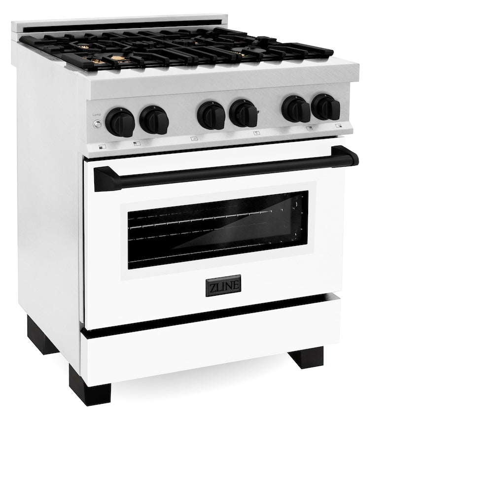 Autograph Edition 30" 4.0 cu. ft. Dual Fuel Range with Gas Stove and Electric Oven with White Matte Door and Matte Black Accents RASZWM30MB