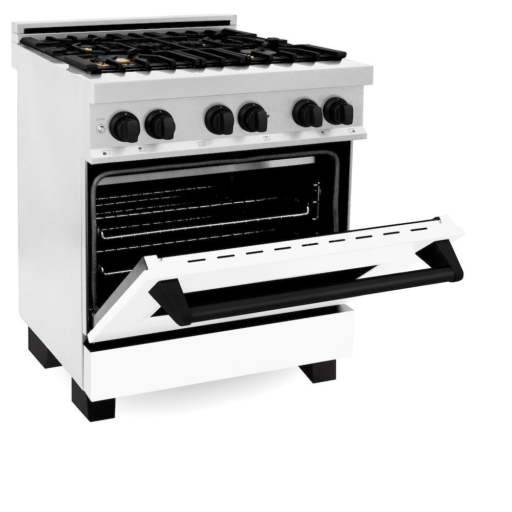 Autograph Edition 30" 4.0 cu. ft. Dual Fuel Range with Gas Stove and Electric Oven with White Matte Door and Matte Black Accents RASZWM30MB