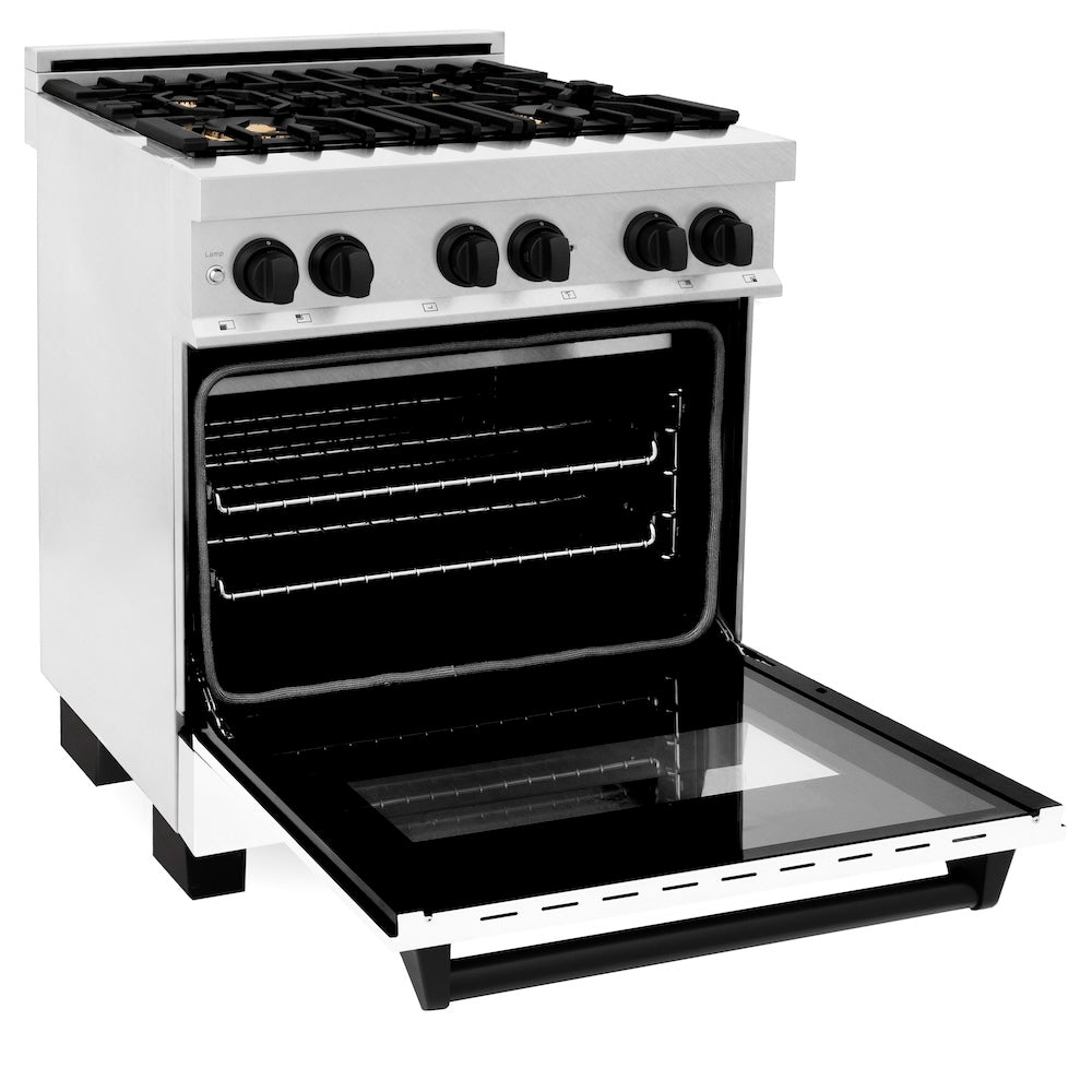 Autograph Edition 30" 4.0 cu. ft. Dual Fuel Range with Gas Stove and Electric Oven with White Matte Door and Matte Black Accents RASZWM30MB