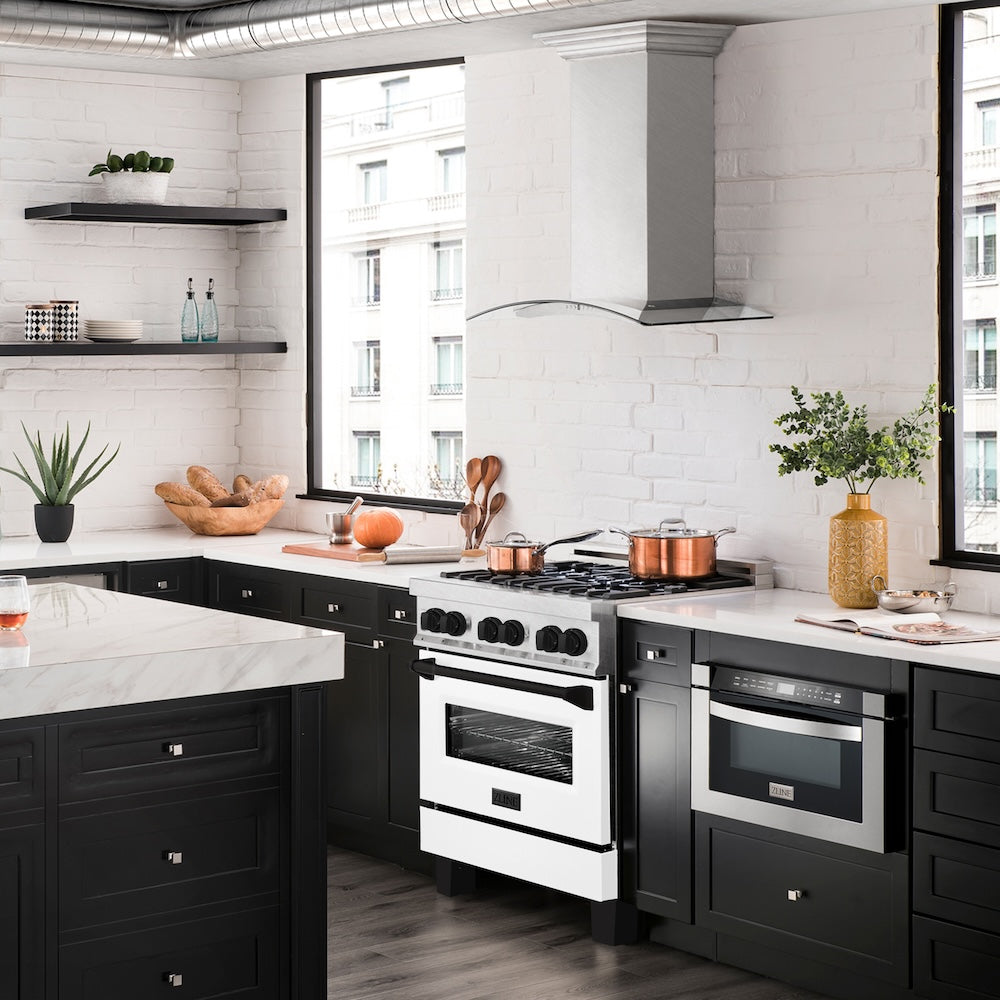 Autograph Edition 30" 4.0 cu. ft. Dual Fuel Range with Gas Stove and Electric Oven with White Matte Door and Matte Black Accents RASZWM30MB