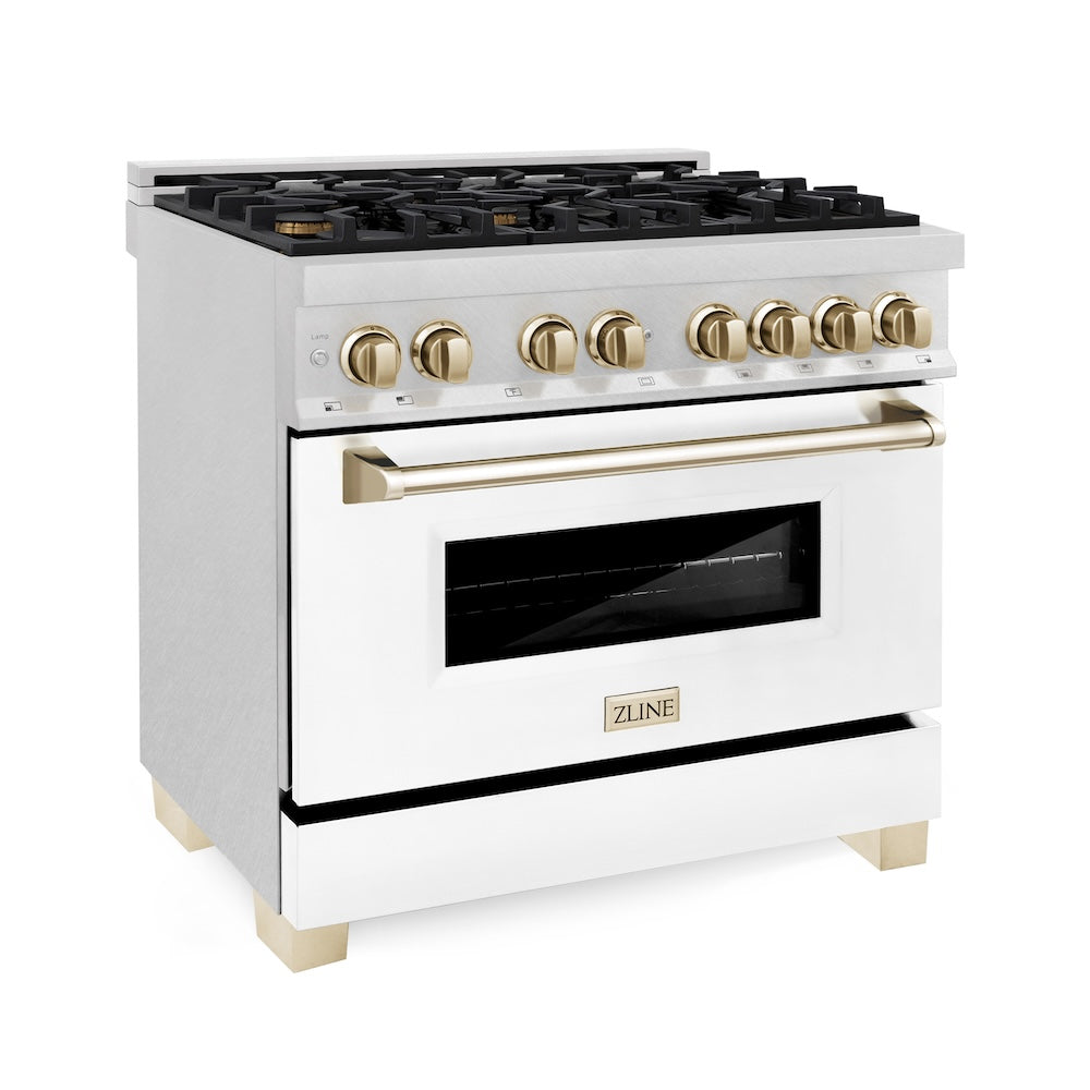 Autograph Edition 36" 4.6 cu. ft. Dual Fuel Range with Gas Stove and Electric Oven with White Matte Door and Gold Accents RASZWM36G