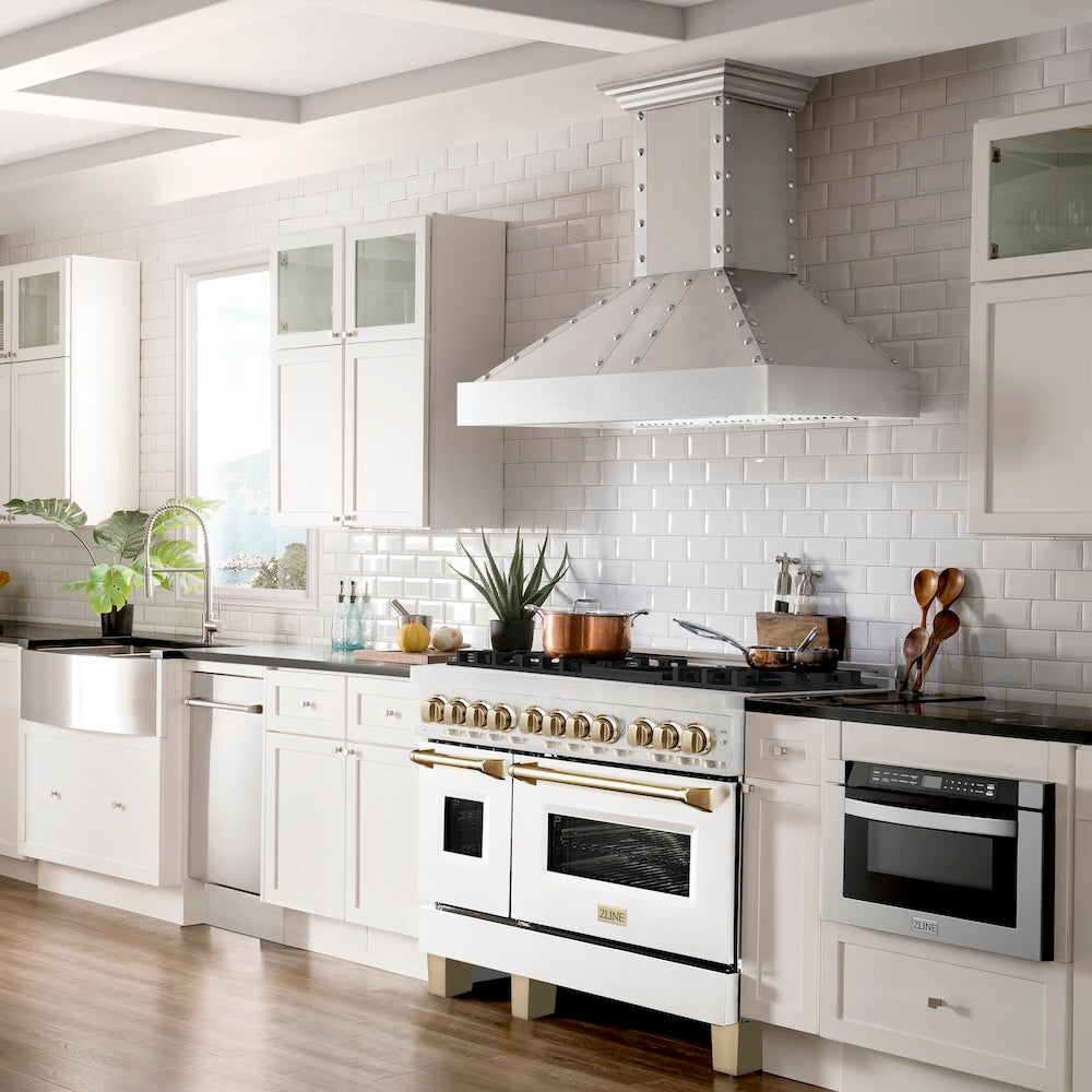 Autograph Edition 48" 6.0 cu. ft. Dual Fuel Range with Gas Stove and Electric Oven with White Matte Door and Gold Accents RASZWM48G