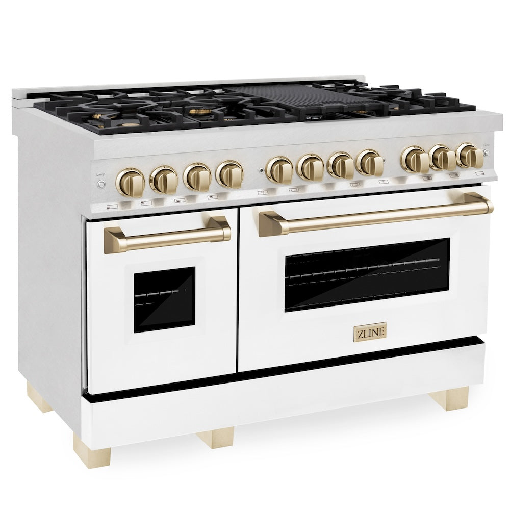 Autograph Edition 48" 6.0 cu. ft. Dual Fuel Range with Gas Stove and Electric Oven with White Matte Door and Gold Accents RASZWM48G