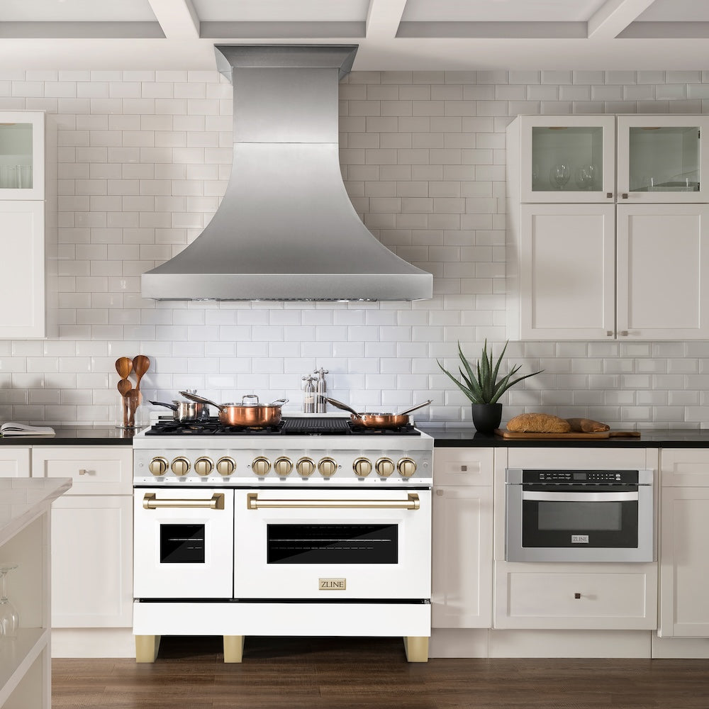 Autograph Edition 48" 6.0 cu. ft. Dual Fuel Range with Gas Stove and Electric Oven with White Matte Door and Gold Accents RASZWM48G