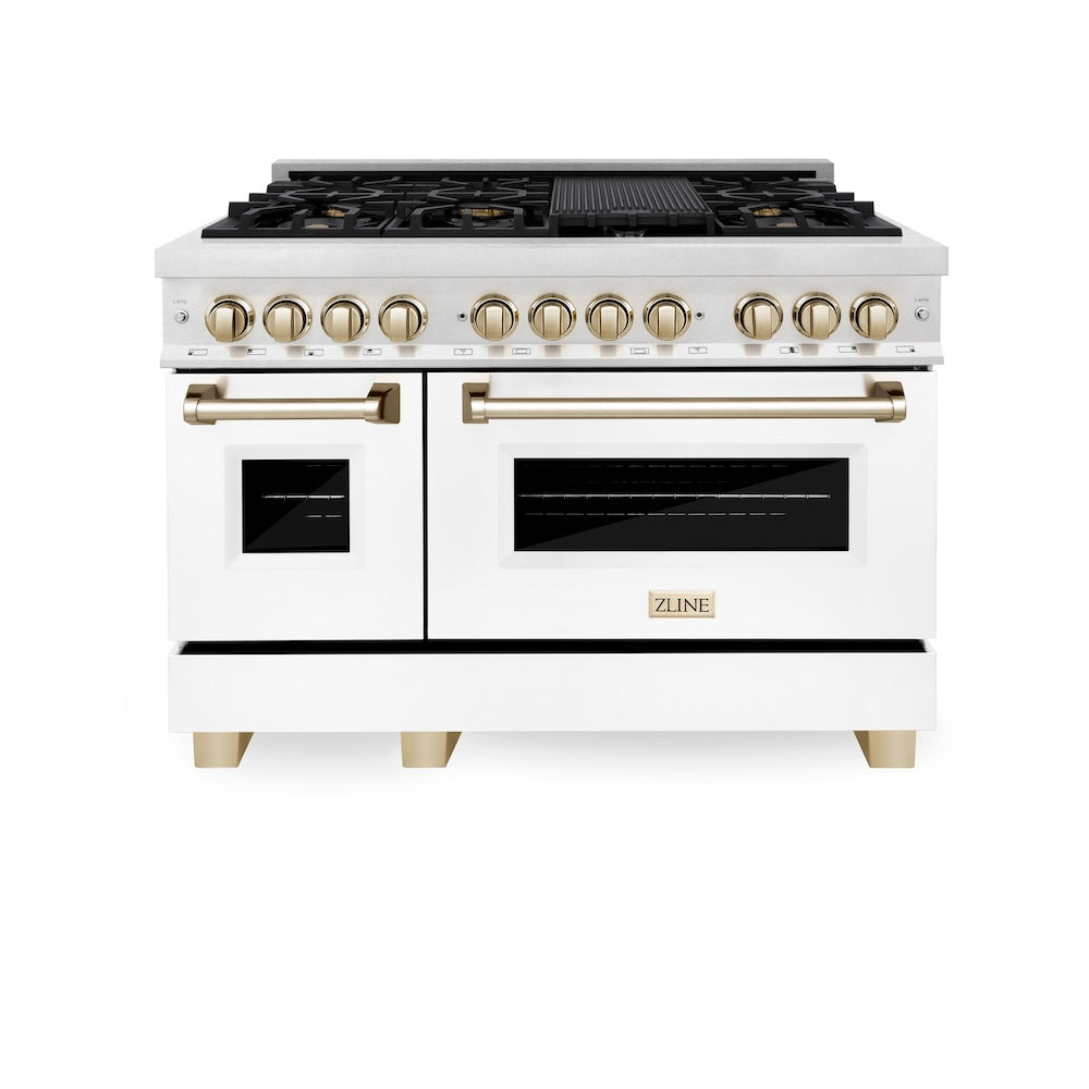 Autograph Edition 48" 6.0 cu. ft. Dual Fuel Range with Gas Stove and Electric Oven with White Matte Door and Gold Accents RASZWM48G