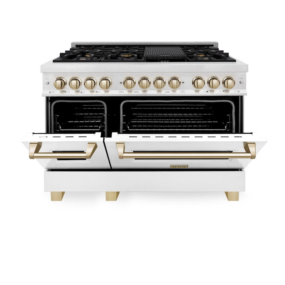 Autograph Edition 48" 6.0 cu. ft. Dual Fuel Range with Gas Stove and Electric Oven with White Matte Door and Gold Accents RASZWM48G