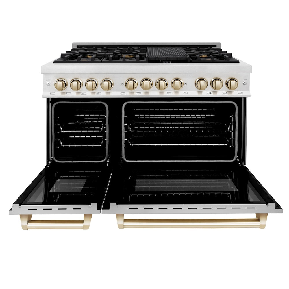 Autograph Edition 48" 6.0 cu. ft. Dual Fuel Range with Gas Stove and Electric Oven with White Matte Door and Gold Accents RASZWM48G