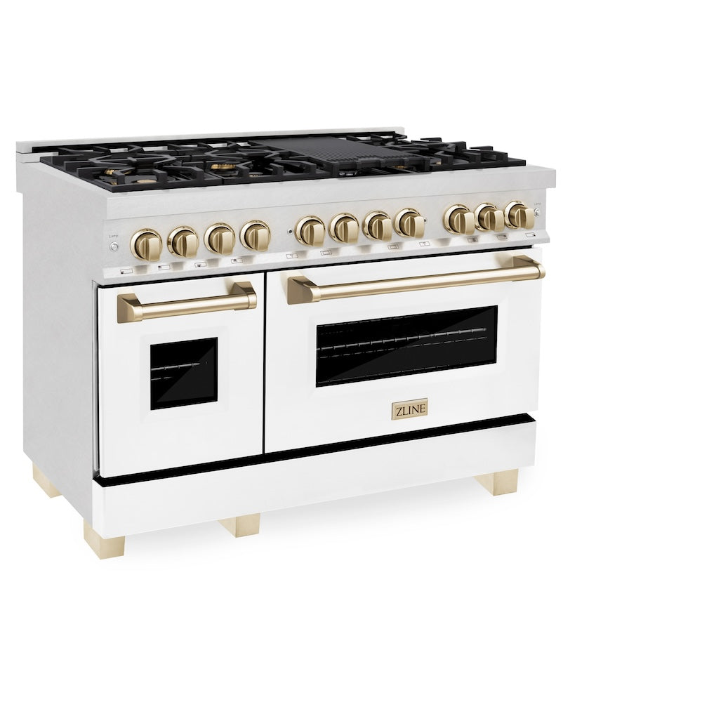 Autograph Edition 48" 6.0 cu. ft. Dual Fuel Range with Gas Stove and Electric Oven with White Matte Door and Gold Accents RASZWM48G