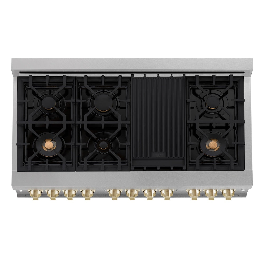 Autograph Edition 48" 6.0 cu. ft. Dual Fuel Range with Gas Stove and Electric Oven with White Matte Door and Gold Accents RASZWM48G