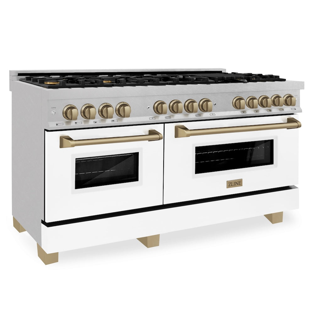Autograph Edition 60" 7.4 cu. ft. Dual Fuel Range with Gas Stove and Electric Oven with White Matte Door and Champagne Bronze Accents RASZWM60CB