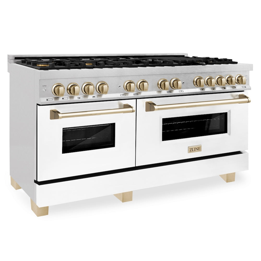 Autograph Edition 60" 7.4 cu. ft. Dual Fuel Range with Gas Stove and Electric Oven with White Matte Door and Gold Accents RASZWM60G