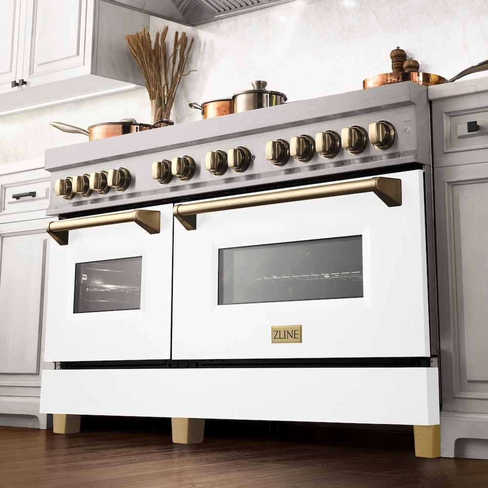 Autograph Edition 60" 7.4 cu. ft. Dual Fuel Range with Gas Stove and Electric Oven with White Matte Door and Gold Accents RASZWM60G