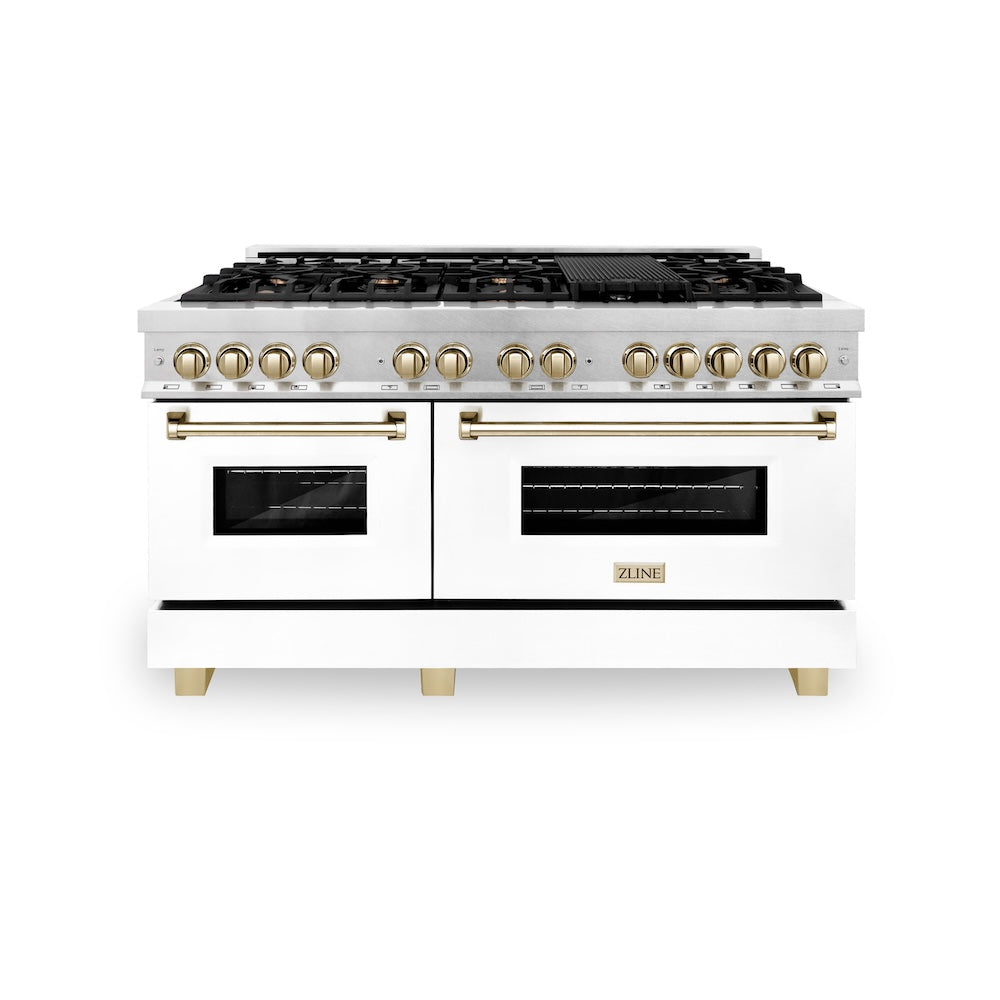 Autograph Edition 60" 7.4 cu. ft. Dual Fuel Range with Gas Stove and Electric Oven with White Matte Door and Gold Accents RASZWM60G