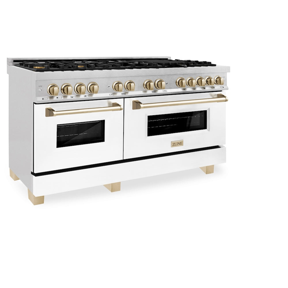 Autograph Edition 60" 7.4 cu. ft. Dual Fuel Range with Gas Stove and Electric Oven with White Matte Door and Gold Accents RASZWM60G