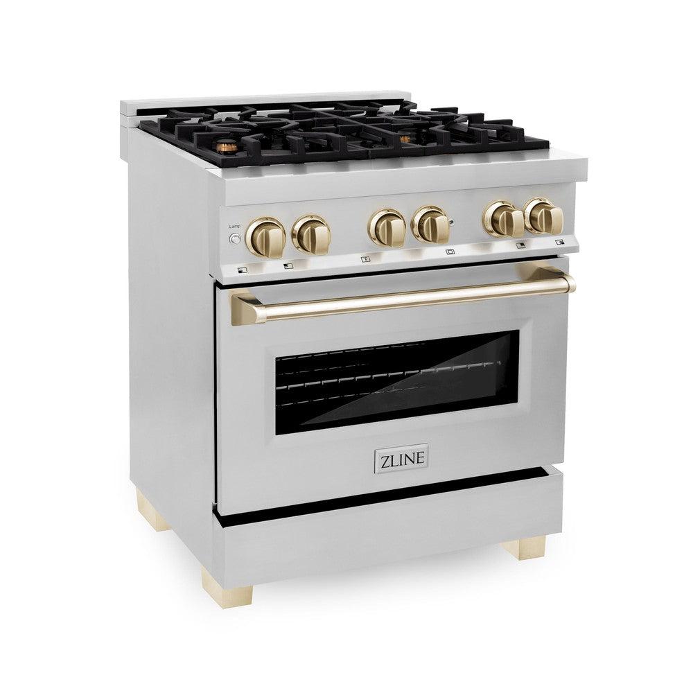 Autograph Edition 30" 4.0 cu. ft. Dual Fuel Range with Gas Stove and Electric Oven with Gold Accents RAZ30G