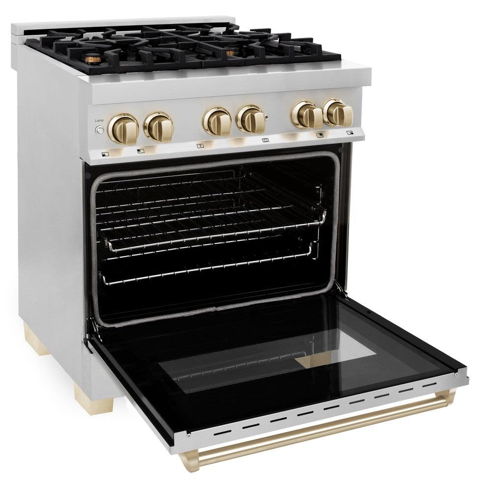 Autograph Edition 30" 4.0 cu. ft. Dual Fuel Range with Gas Stove and Electric Oven with Gold Accents RAZ30G