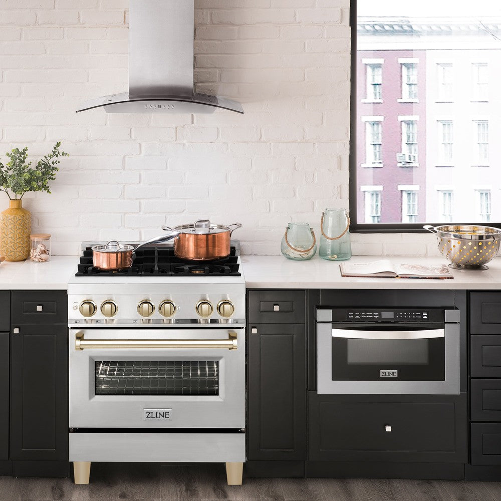 Autograph Edition 30" 4.0 cu. ft. Dual Fuel Range with Gas Stove and Electric Oven with Gold Accents RAZ30G