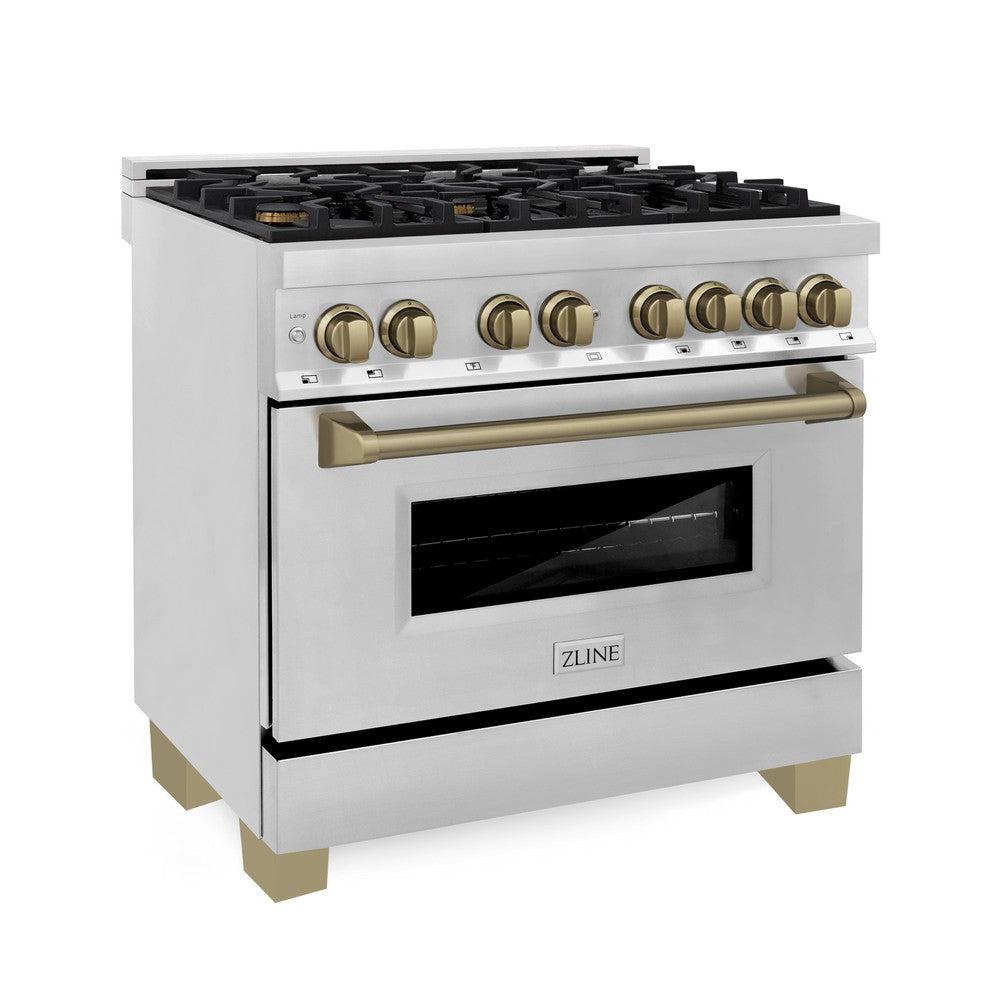 Autograph Edition 36" 4.6 cu. ft. Dual Fuel Range with Gas Stove and Electric Oven with Champagne Bronze Accents RAZ36CB