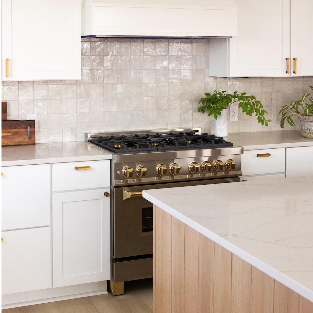 Autograph Edition 36 In. 4.6 Cu. Ft. Legacy Dual Fuel Range With 6 Burner Gas Cooktop And Electric Convection Oven In Stainless Steel And Polished Gold Accents RAZ36G