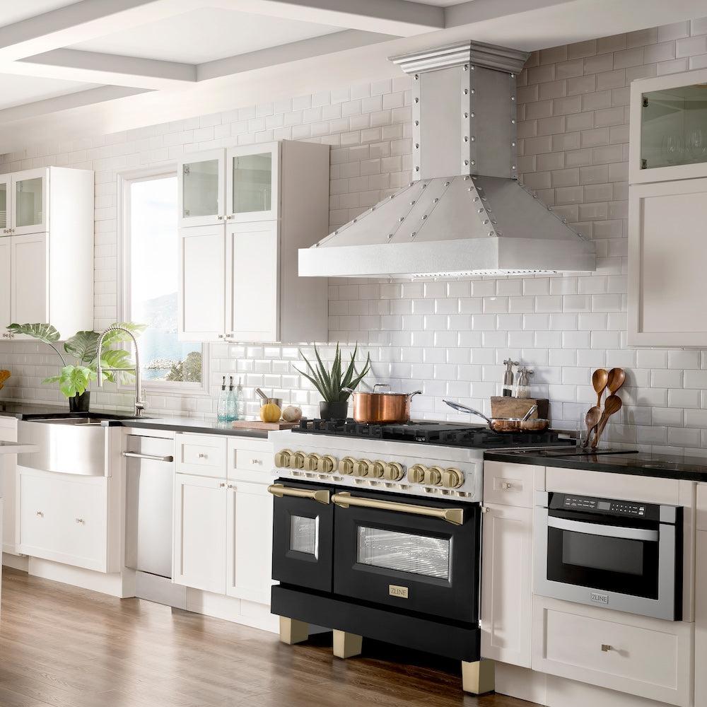 AutographEdition 48" 6.0 cu. ft. Dual Fuel Range with Gas Stove and Electric Oven in Stainless Steel with Black Matte Door and Champagne Bronze Accents RAZBLM48CB