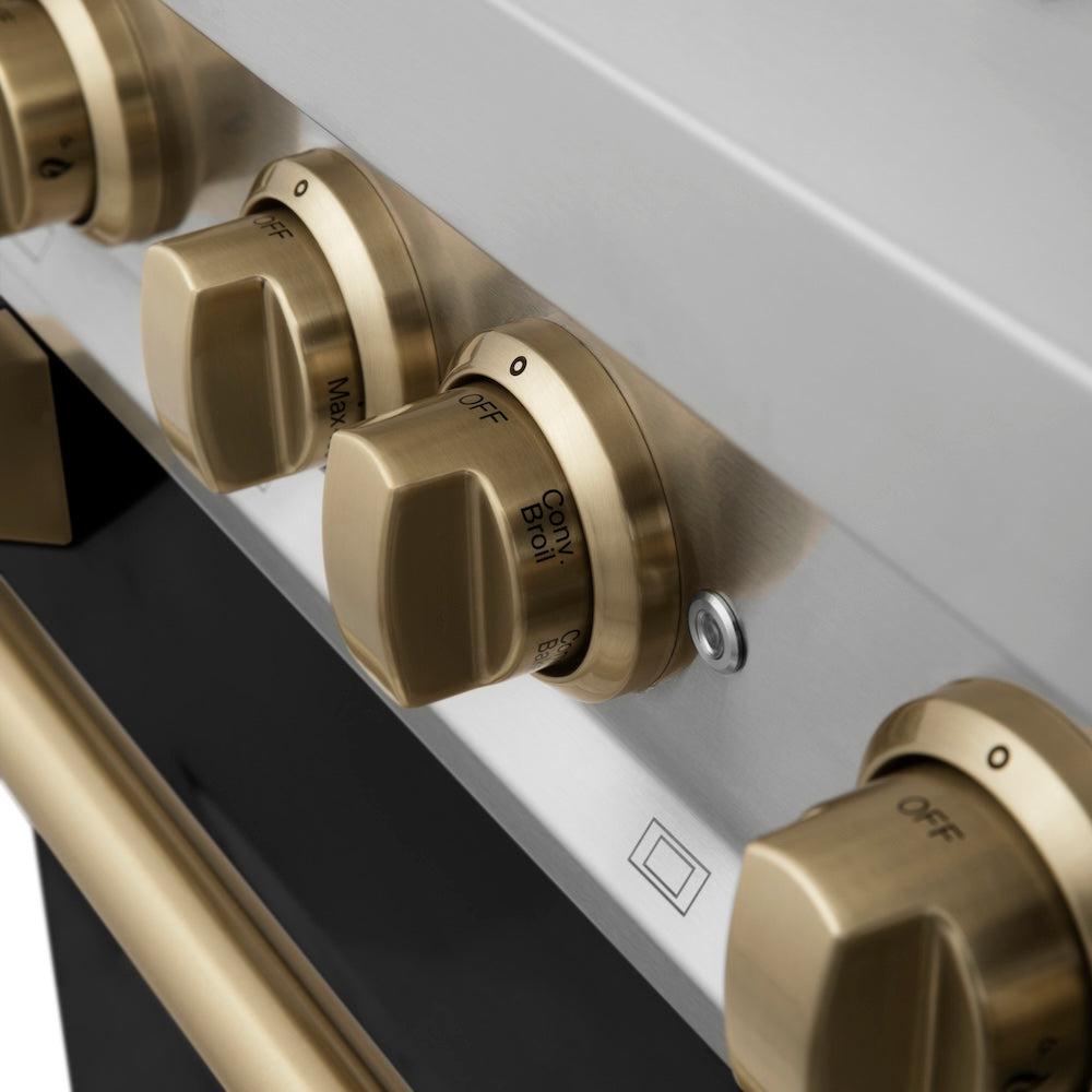 AutographEdition 48" 6.0 cu. ft. Dual Fuel Range with Gas Stove and Electric Oven in Stainless Steel with Black Matte Door and Champagne Bronze Accents RAZBLM48CB