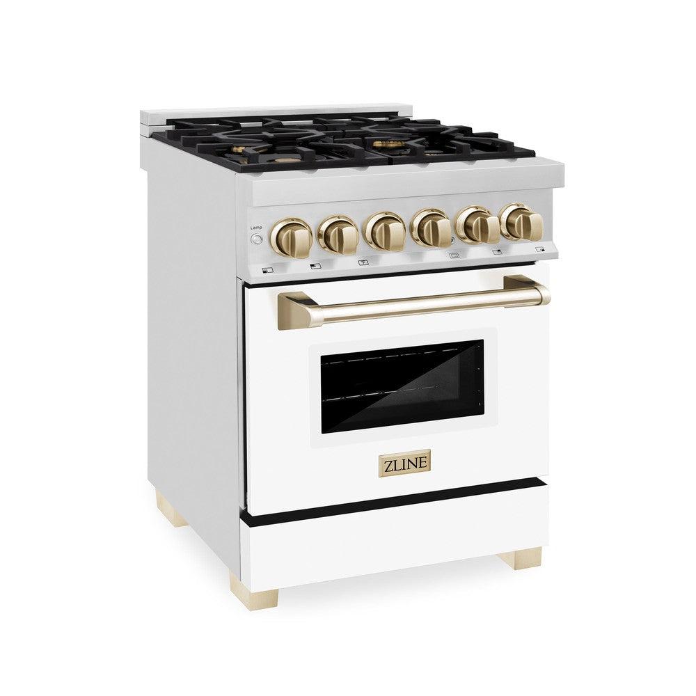 Autograph Edition 24" 2.8 cu. ft. Dual Fuel Range with Gas Stove and Electric Oven with White Matte Door and Gold Accents RAZWM24G