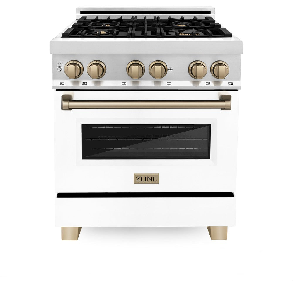 Autograph Edition 30" 4.0 cu. ft. Dual Fuel Range with Gas Stove and Electric Oven with White Matte Door and Champagne Bronze Accents RAZWM30CB