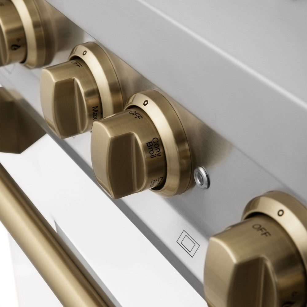 Autograph Edition 30" 4.0 cu. ft. Dual Fuel Range with Gas Stove and Electric Oven with White Matte Door and Champagne Bronze Accents RAZWM30CB