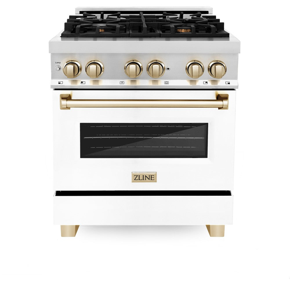 Autograph Edition 30" 4.0 cu. ft. Dual Fuel Range with Gas Stove and Electric Oven with White Matte Door and Gold Accents RAZWM30G