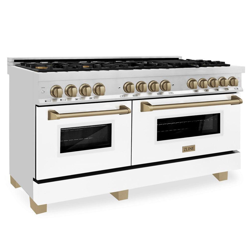 Autograph Edition 60" 7.4 cu. ft. Dual Fuel Range with Gas Stove and Electric Oven with White Matte Door and Champagne Bronze Accents RAZWM60CB