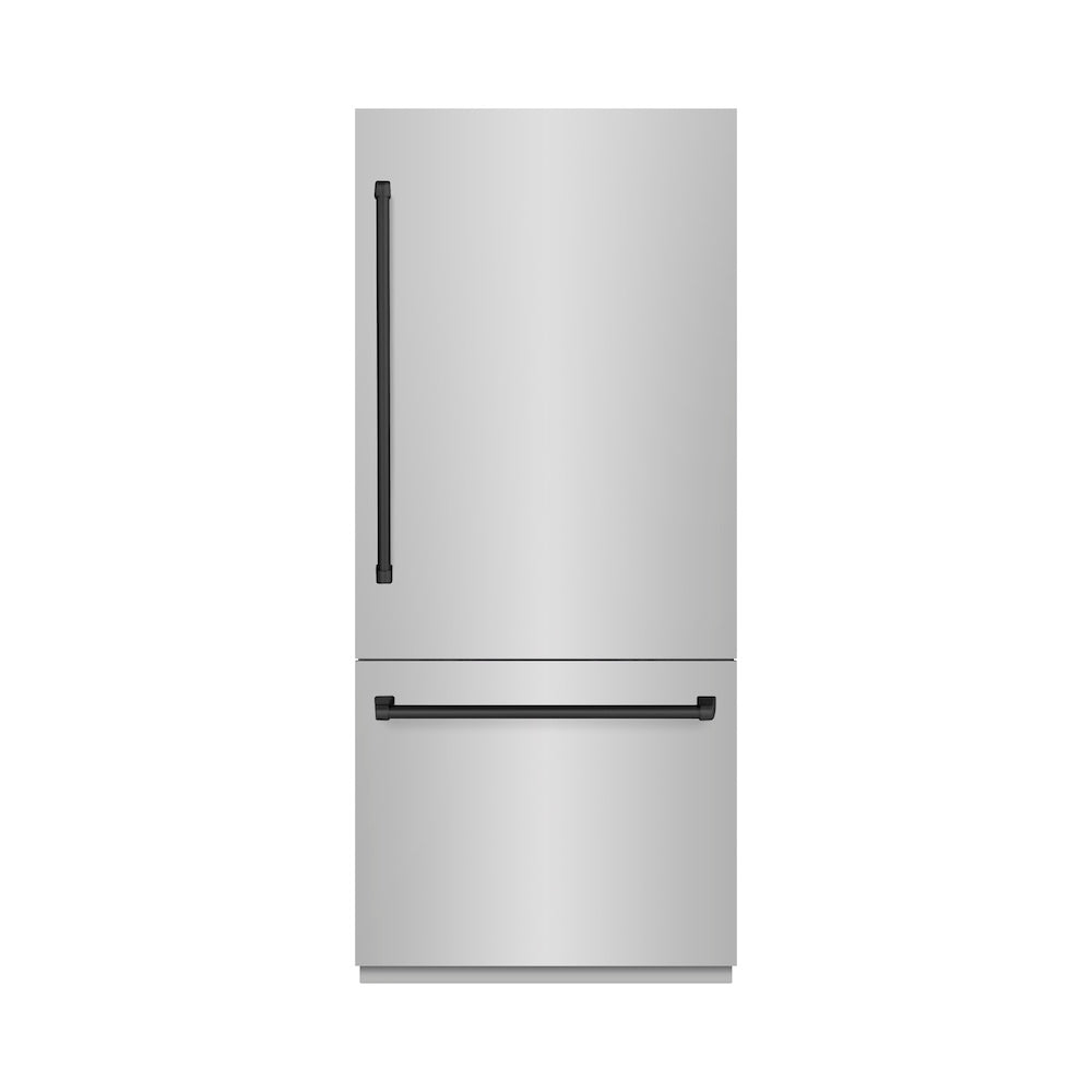 ZLINE Autograph Edition 36 in. 19.8 cu. ft. Built-In Bottom Freezer Refrigerator with Water Dispenser and Ice Maker in Stainless Steel with Matte Black Accents (RBITZ-304-36MB) RBITZ30436MB
