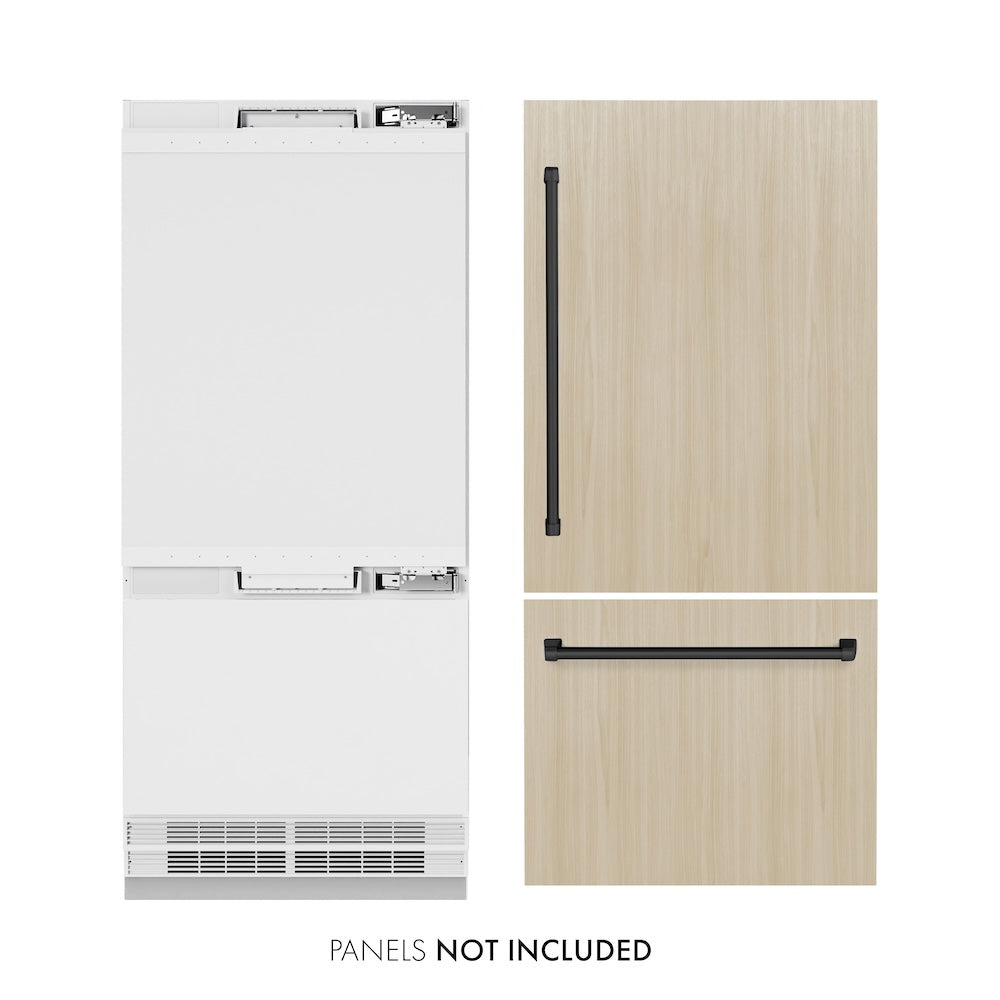 ZLINE Autograph Edition 36 in. 19.8 cu. ft. Panel Ready Built-In Bottom Freezer Refrigerator with Water Dispenser and Ice Maker with Matte Black Accents (RBITZ-36-MB) RBITZ36MB