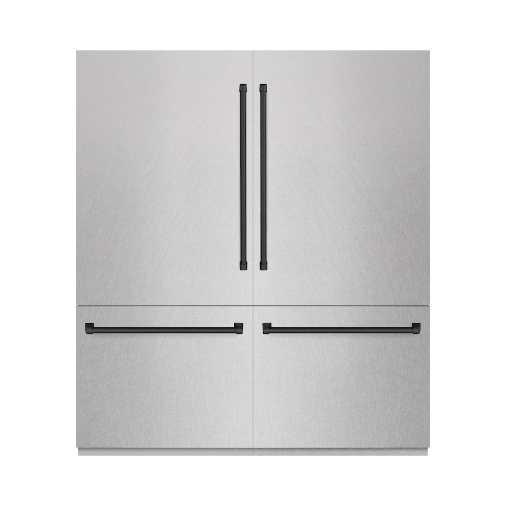 ZLINE Autograph Edition 72 in. 39.6 cu. ft. French Door Built-In Bottom Freezer Refrigerator with Water Dispensers and Ice Makers in DuraSnow® Stainless Steel and Matte Black Accents (RBITZ-S