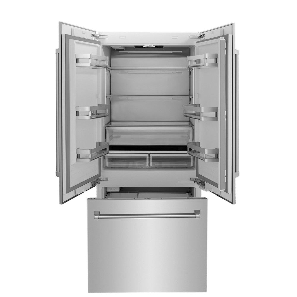 36"19.6 cu. ft. Built-In 3-Door French Door Refrigerator with Internal Water and Ice Dispenser in Stainless Steel RBIV30436