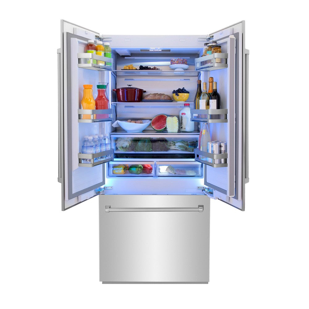 36"19.6 cu. ft. Built-In 3-Door French Door Refrigerator with Internal Water and Ice Dispenser in Stainless Steel RBIV30436