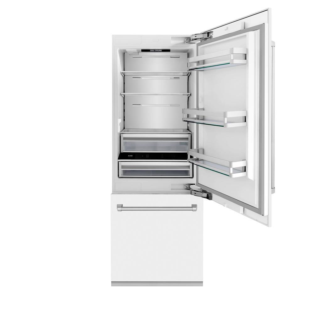 30"16.1 cu. ft. Built-In 2-Door Bottom Freezer Refrigerator with Internal Water and Ice Dispenser in White Matte RBIVWM30