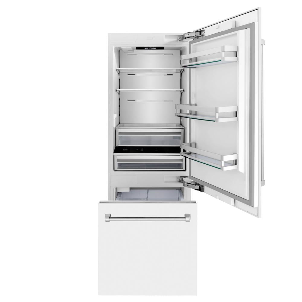 30"16.1 cu. ft. Built-In 2-Door Bottom Freezer Refrigerator with Internal Water and Ice Dispenser in White Matte RBIVWM30