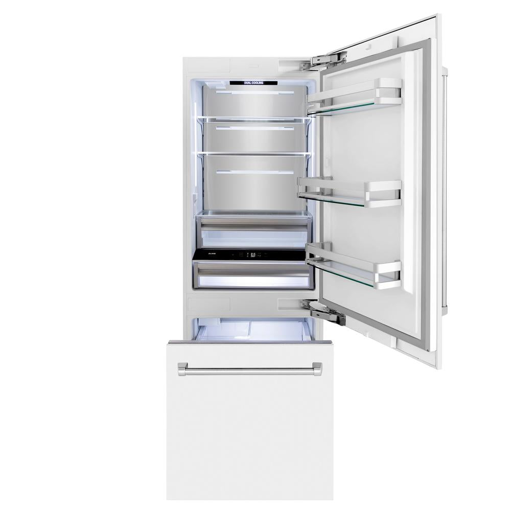 30"16.1 cu. ft. Built-In 2-Door Bottom Freezer Refrigerator with Internal Water and Ice Dispenser in White Matte RBIVWM30