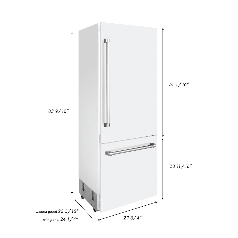 30"16.1 cu. ft. Built-In 2-Door Bottom Freezer Refrigerator with Internal Water and Ice Dispenser in White Matte RBIVWM30