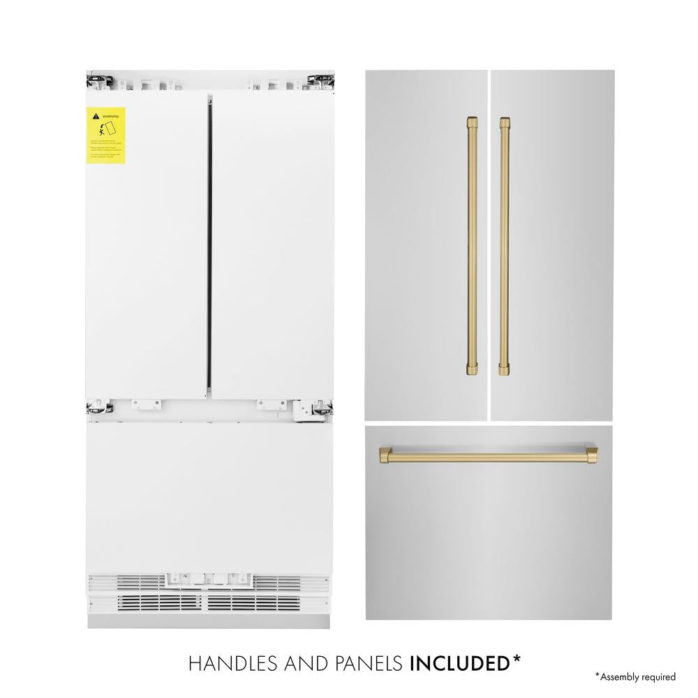 36”Autograph Edition 19.6 cu. ft. Built-in 3-Door French Door Refrigerator with Internal Water and Ice Dispenser in Stainless Steel with Champagne Bronze Accents RBIVZ30436CB
