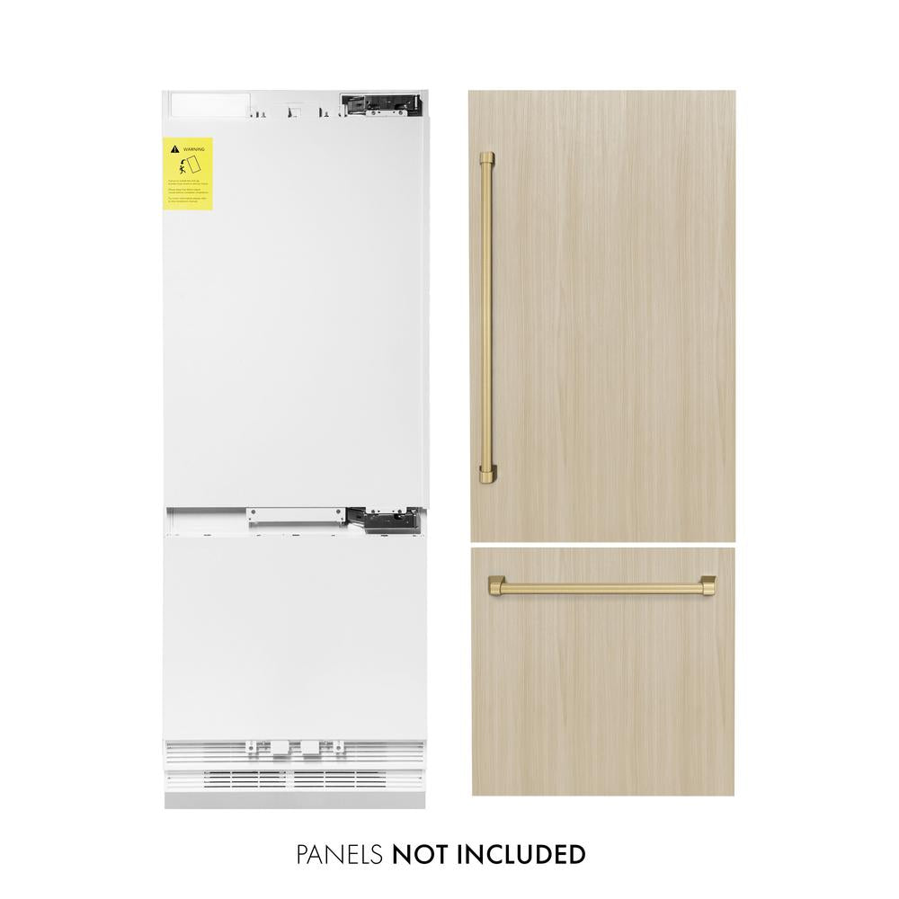 ZLINE Autograph Edition 30 in. 16.1 cu. ft. Panel Ready Built-In Bottom Freezer Refrigerator with Water Dispenser and Ice Maker with Champagne Bronze Accents (RBIVZ-30-CB) RBIVZ30CB