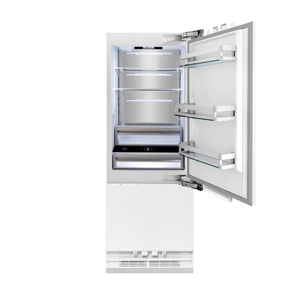 ZLINE Autograph Edition 30 in. 16.1 cu. ft. Panel Ready Built-In Bottom Freezer Refrigerator with Water Dispenser and Ice Maker with Champagne Bronze Accents (RBIVZ-30-CB) RBIVZ30CB