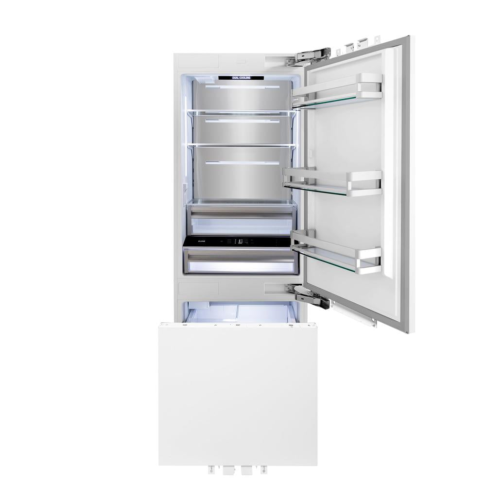 ZLINE Autograph Edition 30 in. 16.1 cu. ft. Panel Ready Built-In Bottom Freezer Refrigerator with Water Dispenser and Ice Maker with Champagne Bronze Accents (RBIVZ-30-CB) RBIVZ30CB